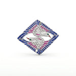 Blue & Pink CZ Double Heron Brooch Pin Geometric Hip Hop Statement Jewelry
