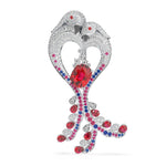 Pink Cushion With Round Multi Color CZ Stone Heart Shape Parrot Love Bird Brooch