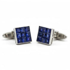 Blue Mosaic Square Cufflinks in 925 Sterling Silver with CZ