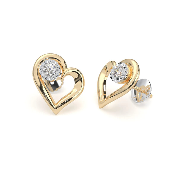 Moissanite Diamond Heart Stud Earrings in Gold