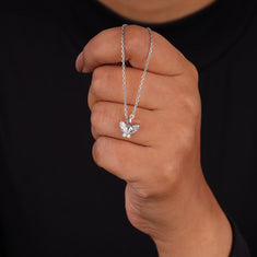 Marquise & Round Moissanite Diamond Necklace – Silver Pendant - alternate view