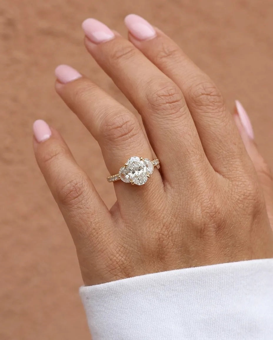 OctaPearl 2.00 ct Oval Three Stone Pavé Lab Grown Diamond Engagement Ring