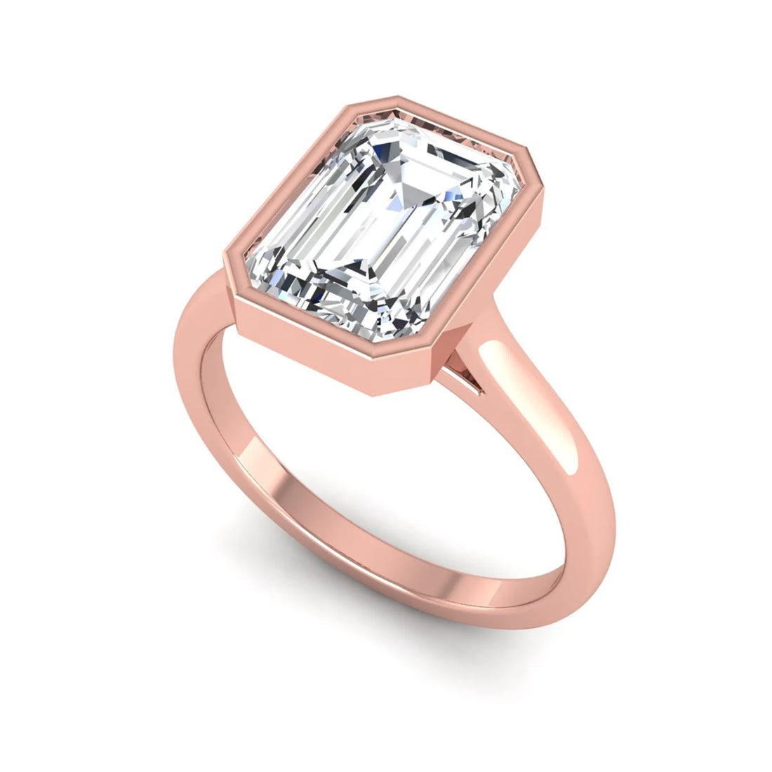 OctaPearl 3 ct Emerald Bezel Set Lab Grown Diamond Solitaire Engagement Ring