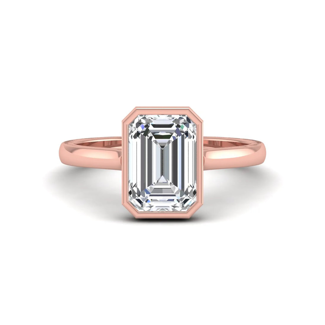 OctaPearl 3 ct Emerald Bezel Set Lab Grown Diamond Solitaire Engagement Ring
