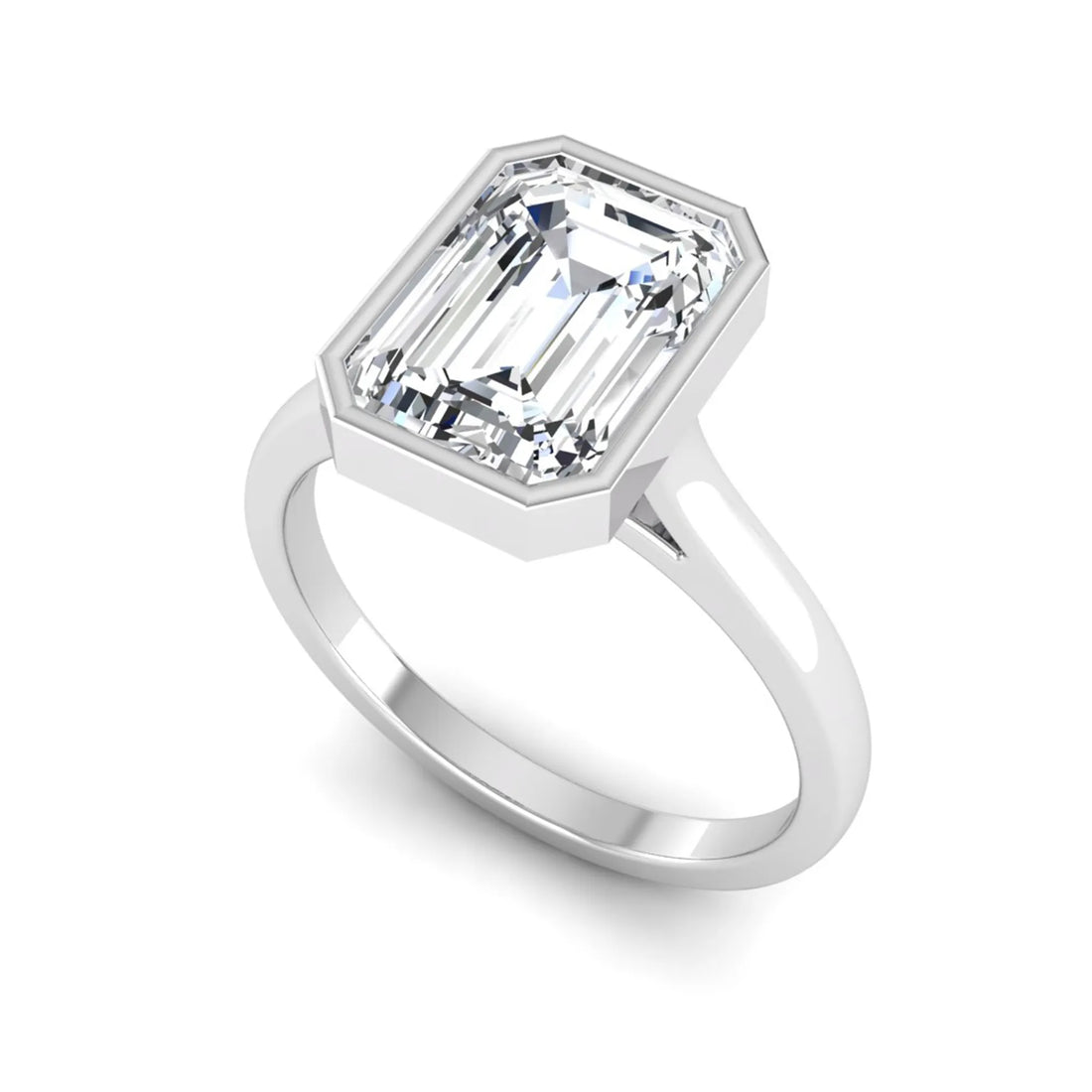 OctaPearl 3 ct Emerald Bezel Set Lab Grown Diamond Solitaire Engagement Ring