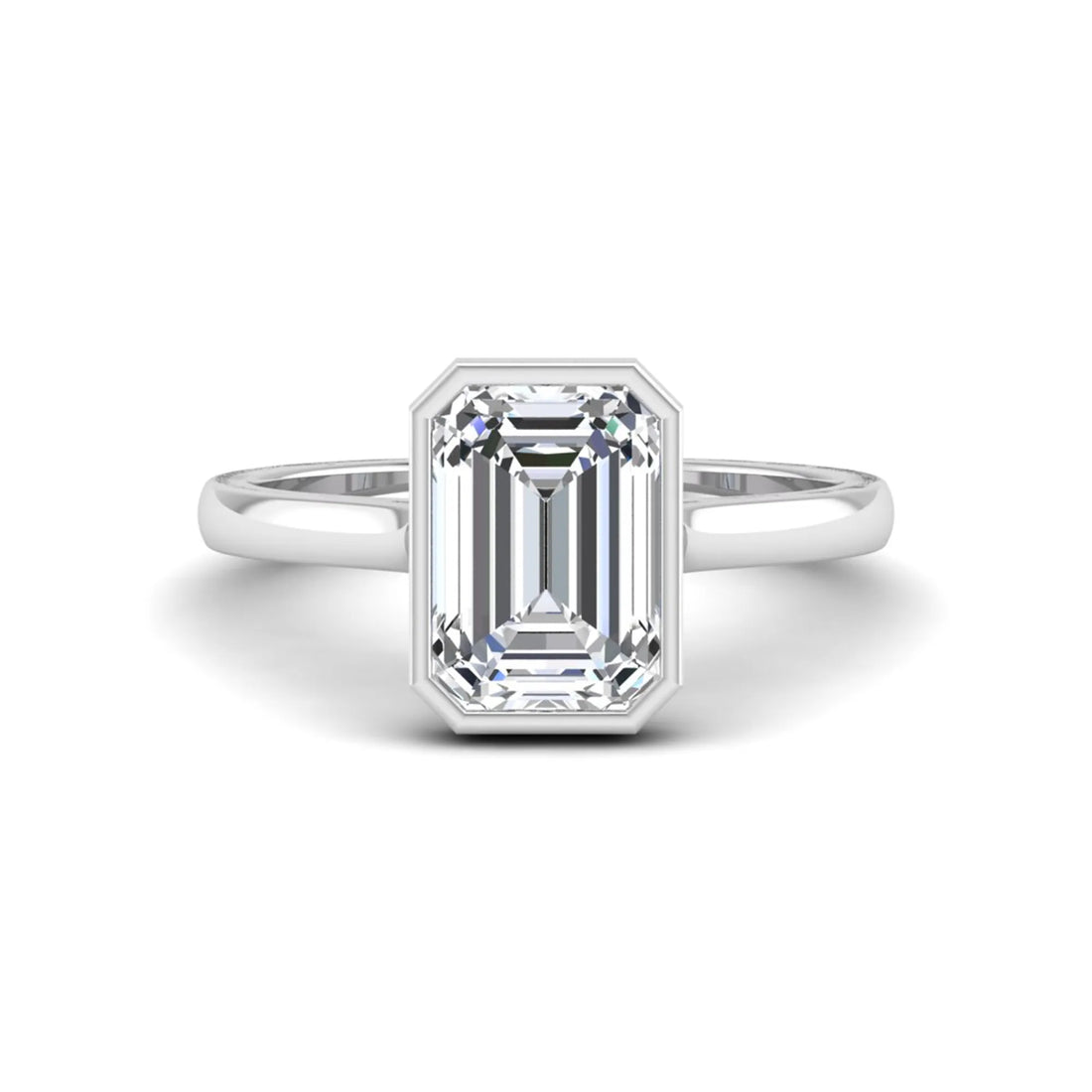 OctaPearl 3 ct Emerald Bezel Set Lab Grown Diamond Solitaire Engagement Ring