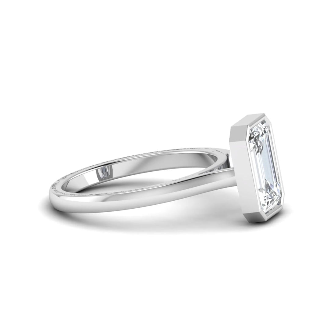 OctaPearl 3 ct Emerald Bezel Set Lab Grown Diamond Solitaire Engagement Ring
