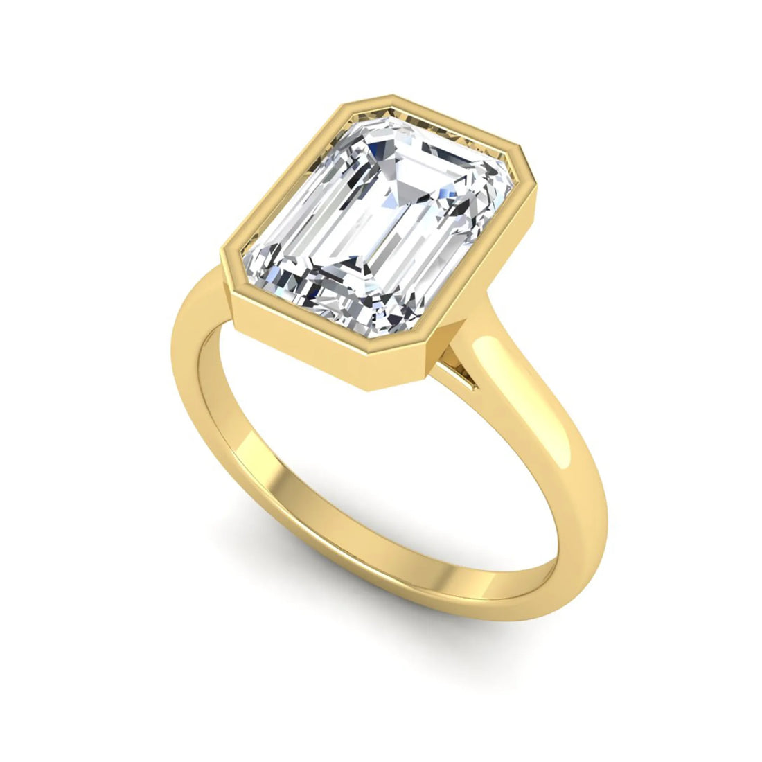 OctaPearl 3 ct Emerald Bezel Set Lab Grown Diamond Solitaire Engagement Ring