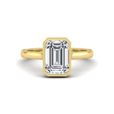 OctaPearl 3 ct Emerald Bezel Set Lab Grown Diamond Solitaire Engagement Ring