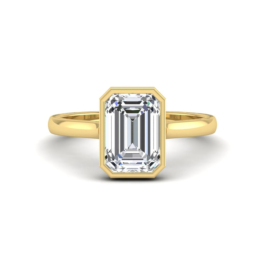 OctaPearl 3 ct Emerald Bezel Set Lab Grown Diamond Solitaire Engagement Ring