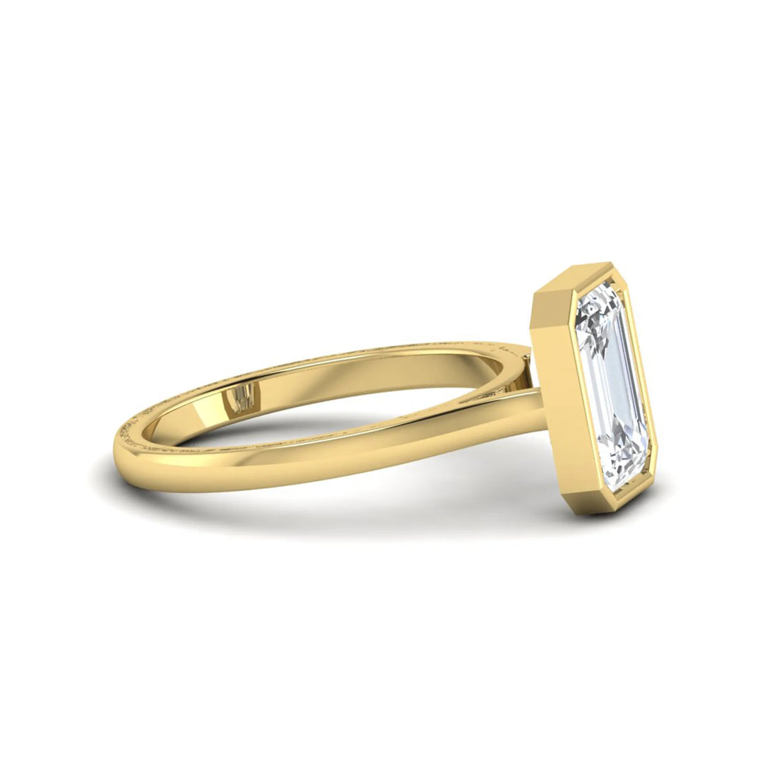 OctaPearl 3 ct Emerald Bezel Set Lab Grown Diamond Solitaire Engagement Ring