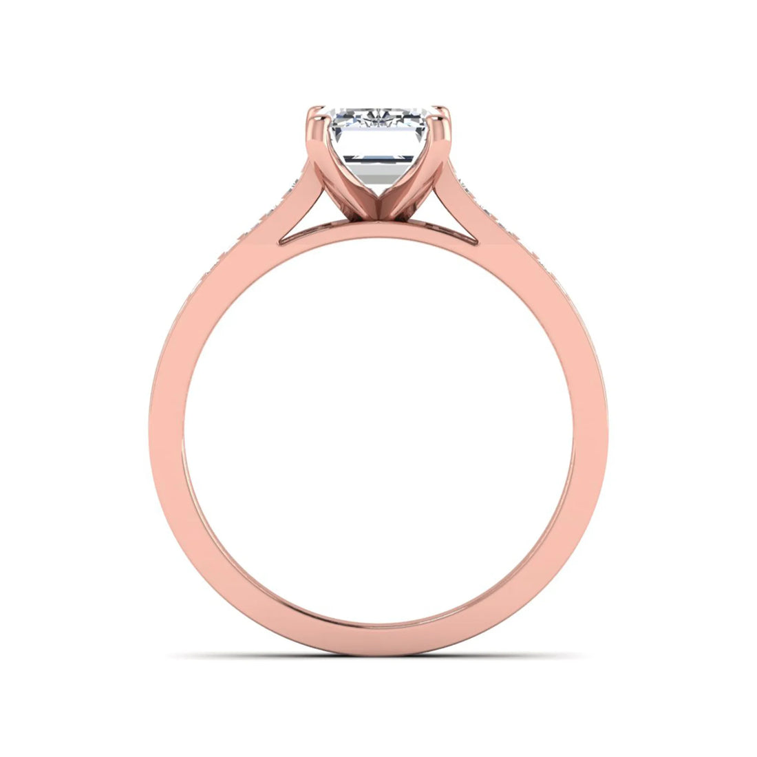 OctaPearl 2 ct Emerald Prong Set Lab Grown Diamond Engagement Ring with Baguette Side Diamonds