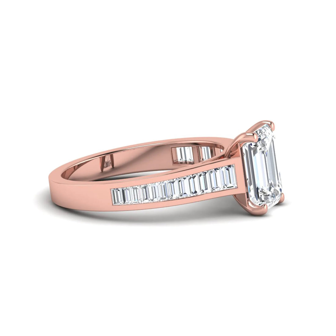 OctaPearl 2 ct Emerald Prong Set Lab Grown Diamond Engagement Ring with Baguette Side Diamonds