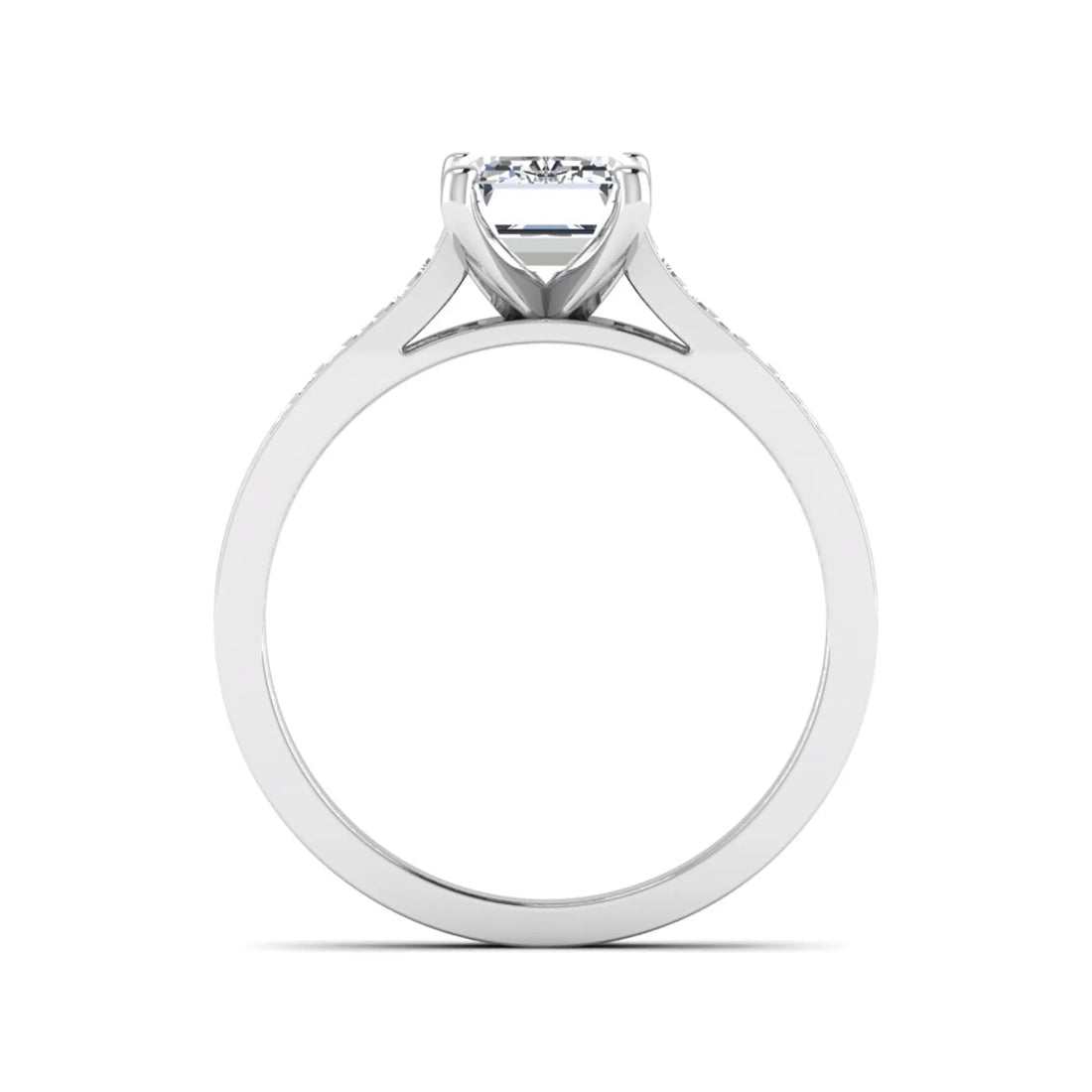 OctaPearl 2 ct Emerald Prong Set Lab Grown Diamond Engagement Ring with Baguette Side Diamonds