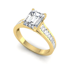 OctaPearl 2 ct Emerald Prong Set Lab Grown Diamond Engagement Ring with Baguette Side Diamonds - alternate view