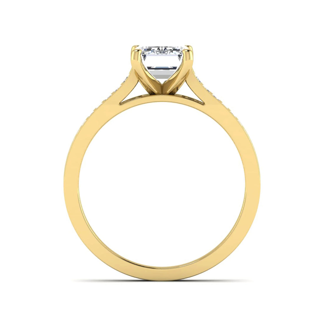 OctaPearl 2 ct Emerald Prong Set Lab Grown Diamond Engagement Ring with Baguette Side Diamonds