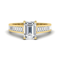 OctaPearl 2 ct Emerald Prong Set Lab Grown Diamond Engagement Ring with Baguette Side Diamonds