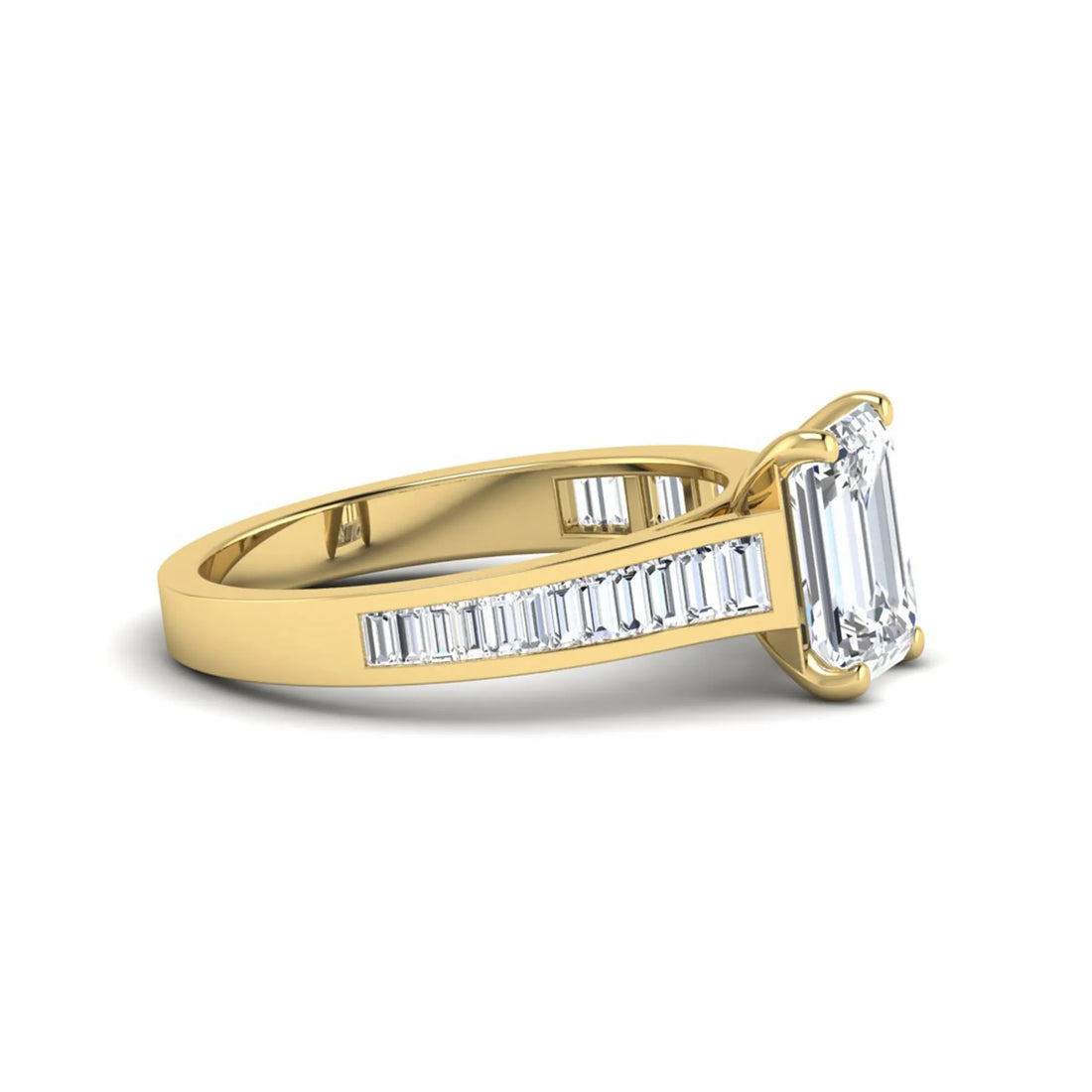 OctaPearl 2 ct Emerald Prong Set Lab Grown Diamond Engagement Ring with Baguette Side Diamonds