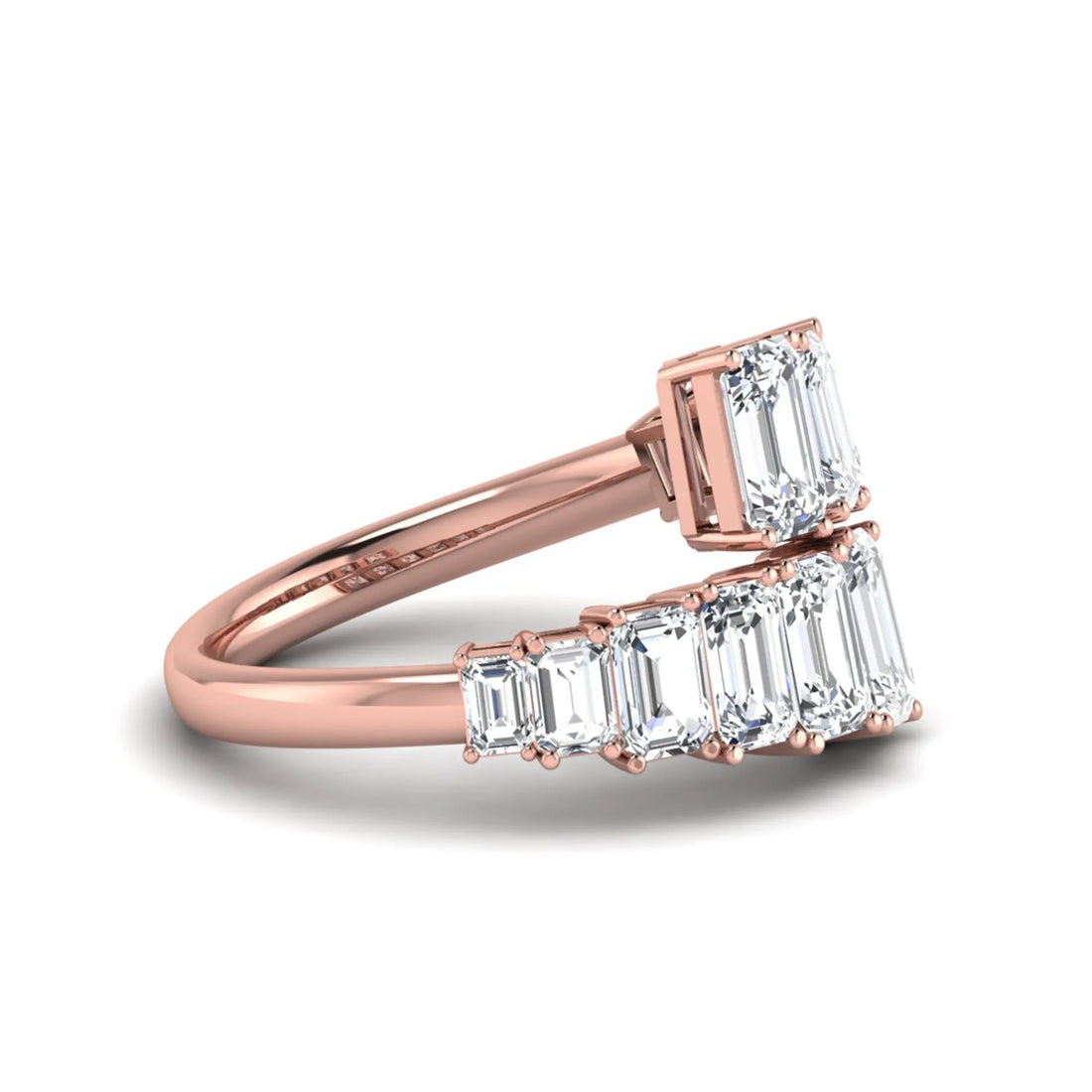OctaPearl Emerald Cut Prong Set Lab Grown Diamond Open Wrap Ring