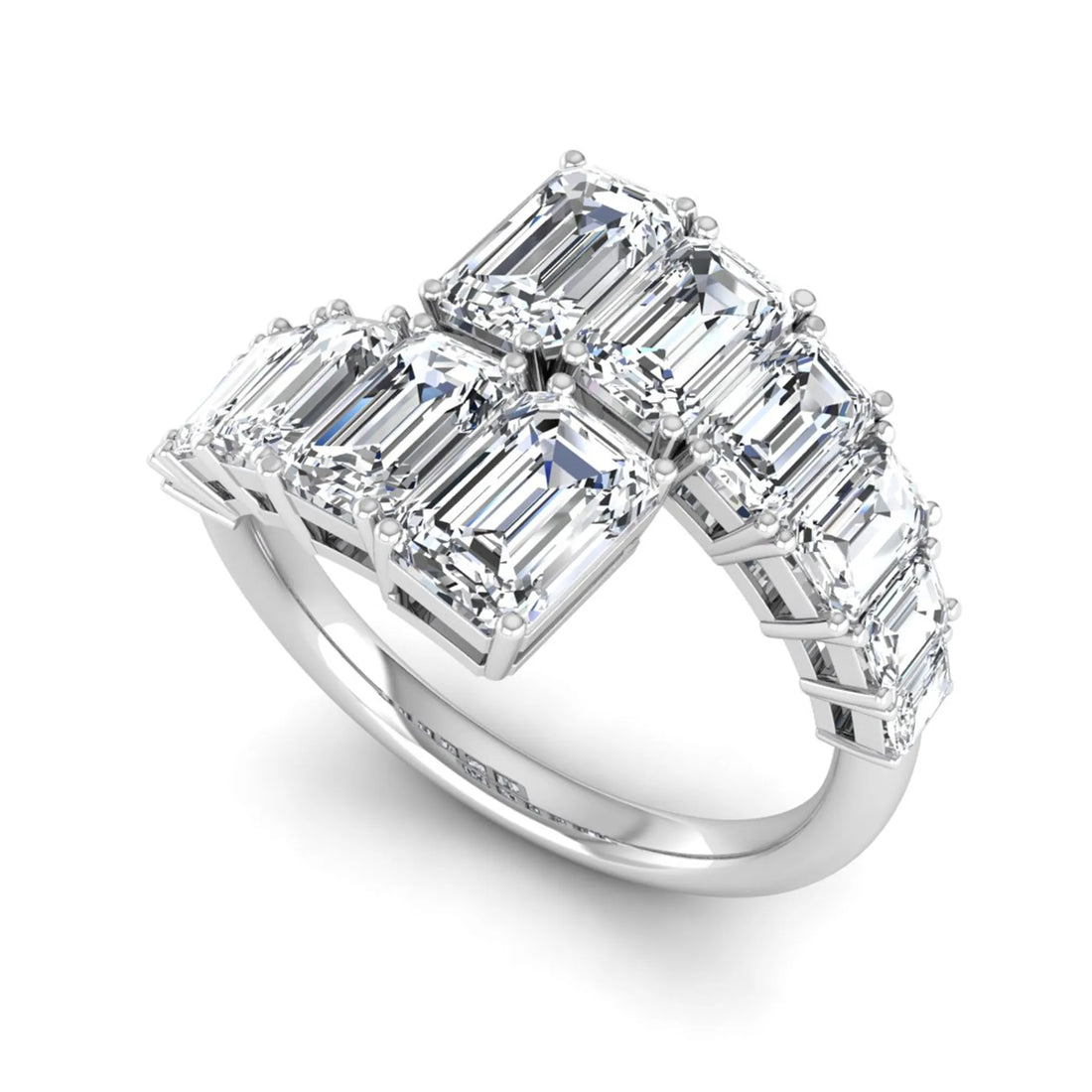 OctaPearl Emerald Cut Prong Set Lab Grown Diamond Open Wrap Ring