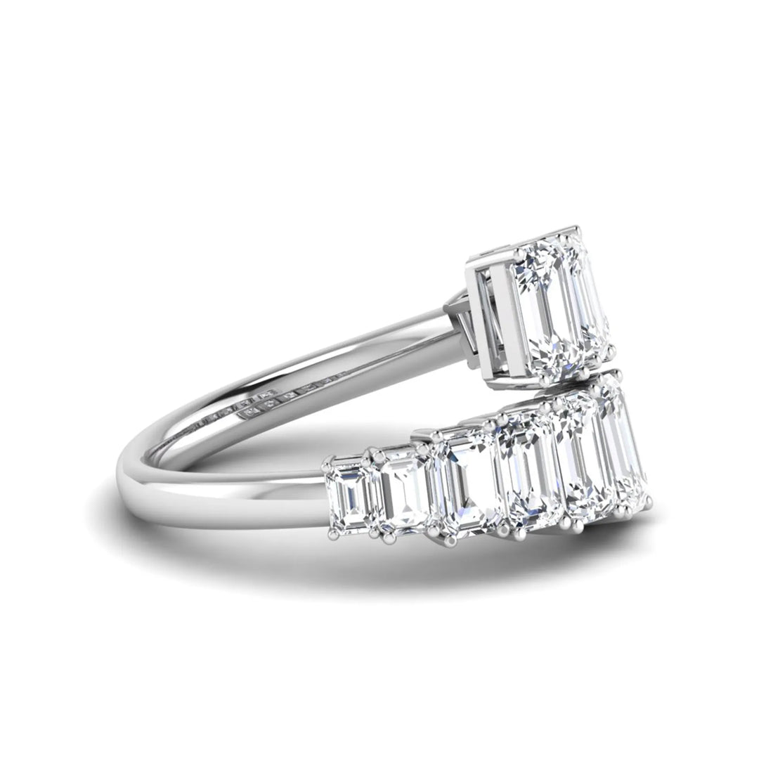 OctaPearl Emerald Cut Prong Set Lab Grown Diamond Open Wrap Ring