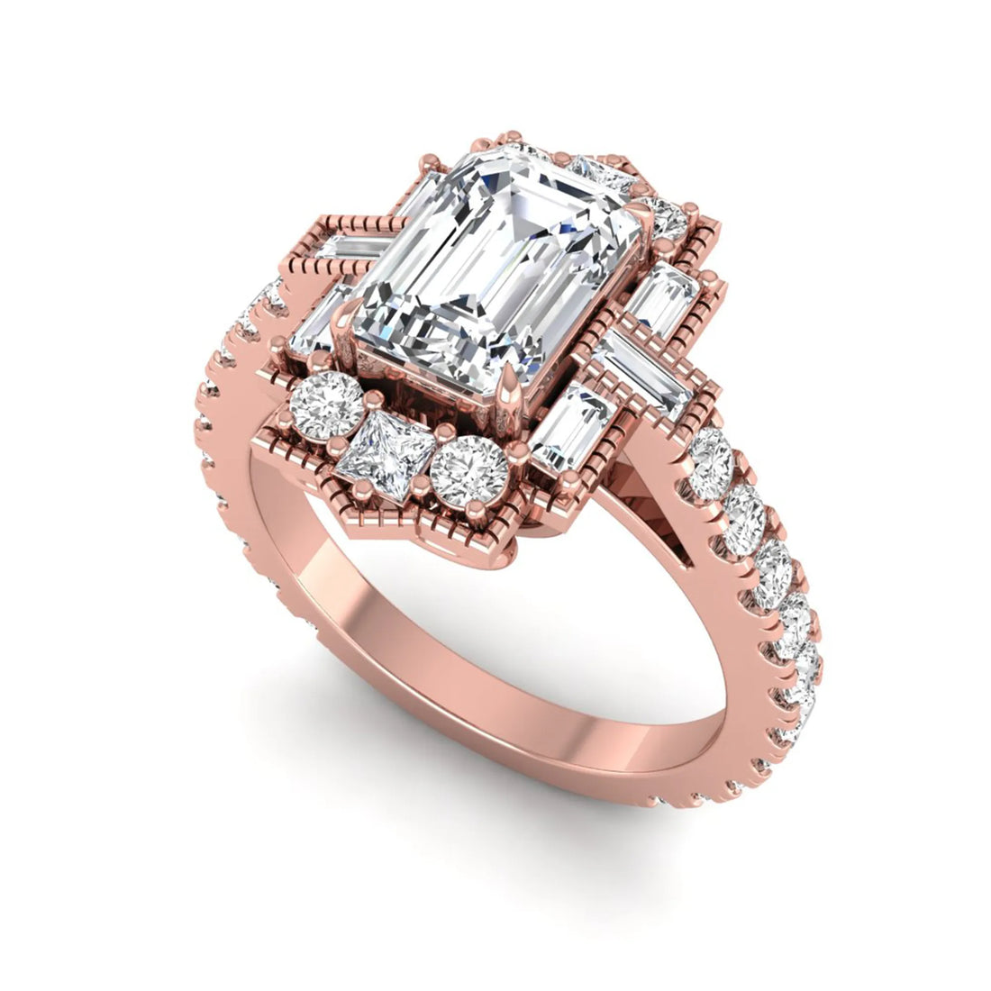 OctaPearl 1.5 ct Emerald Lab Grown Diamond Vintage Cluster Ring