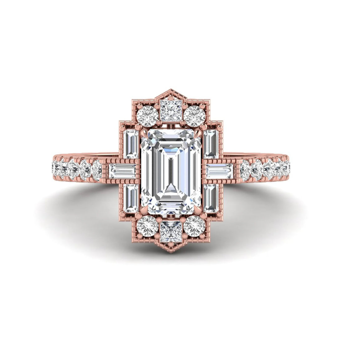 OctaPearl 1.5 ct Emerald Lab Grown Diamond Vintage Cluster Ring