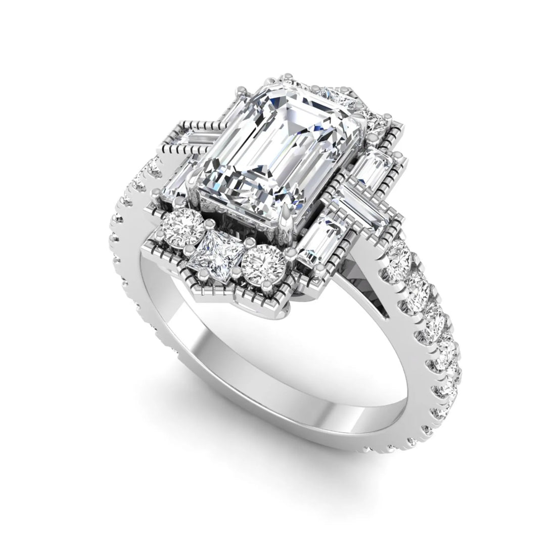 OctaPearl 1.5 ct Emerald Lab Grown Diamond Vintage Cluster Ring