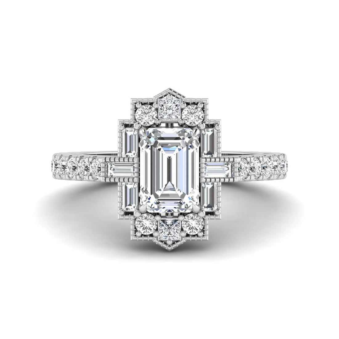 OctaPearl 1.5 ct Emerald Lab Grown Diamond Vintage Cluster Ring