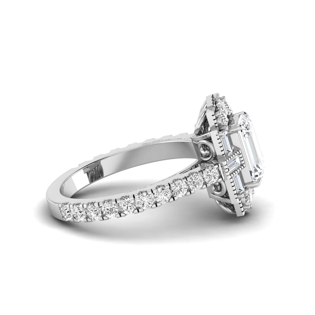 OctaPearl 1.5 ct Emerald Lab Grown Diamond Vintage Cluster Ring