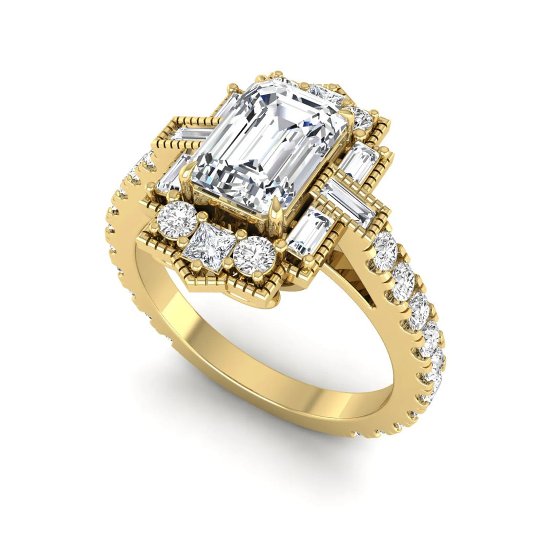 OctaPearl 1.5 ct Emerald Lab Grown Diamond Vintage Cluster Ring