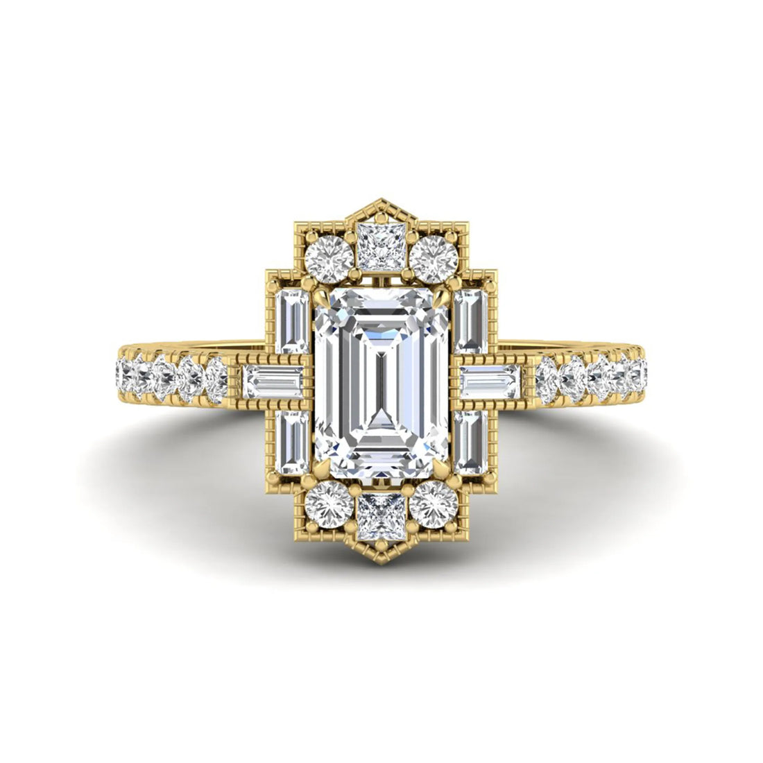 OctaPearl 1.5 ct Emerald Lab Grown Diamond Vintage Cluster Ring