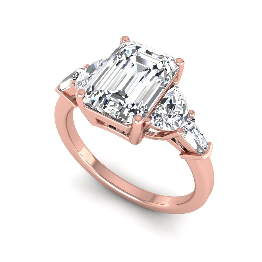 OctaPearl 3 ct Emerald Cut Five Stone Lab Grown Diamond Engagement Ring