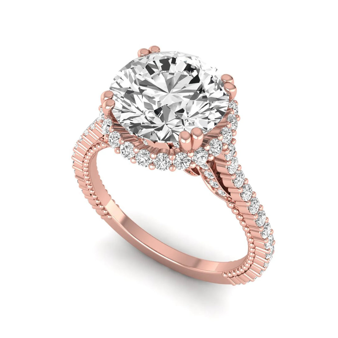 OctaPearl 3 ct Round Halo Lab Grown Diamond Pave Engagement Ring