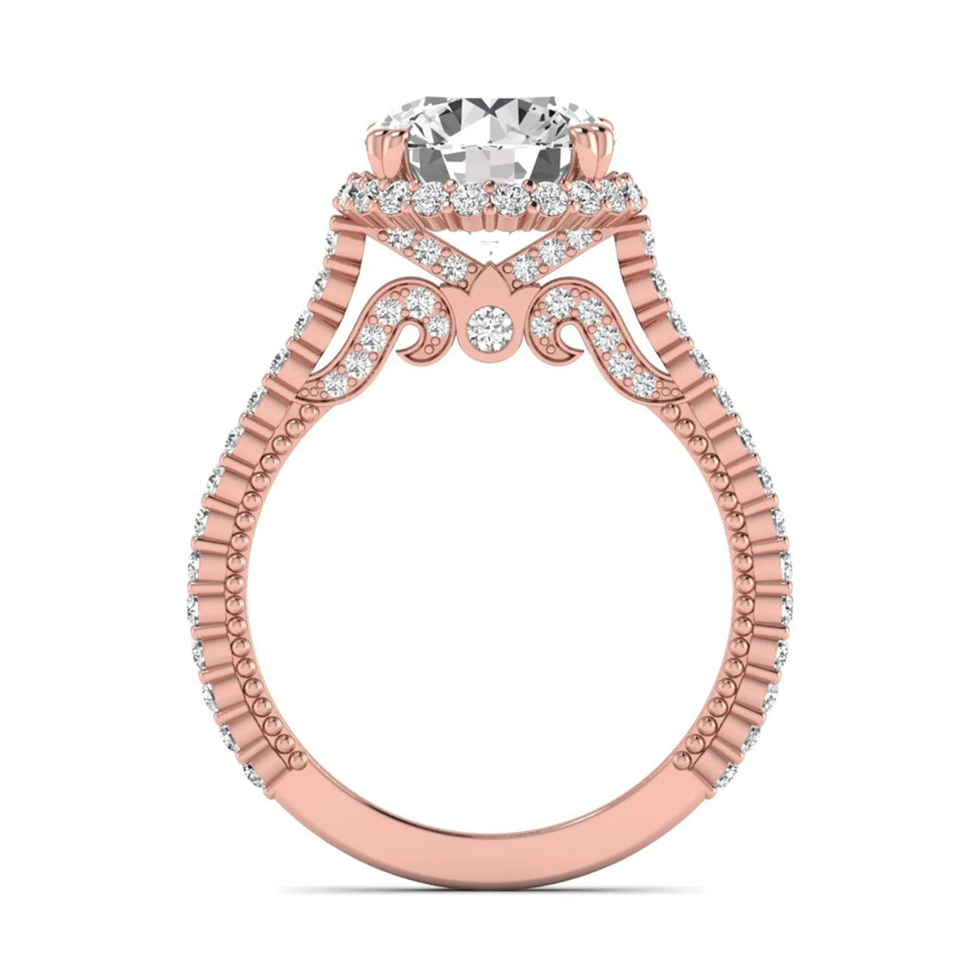 OctaPearl 3 ct Round Halo Lab Grown Diamond Pave Engagement Ring
