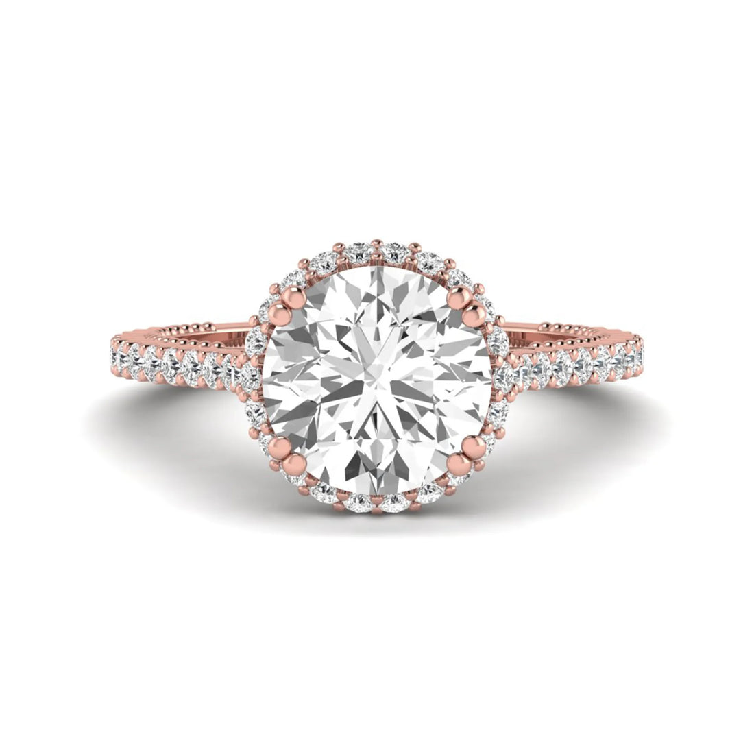 OctaPearl 3 ct Round Halo Lab Grown Diamond Pave Engagement Ring