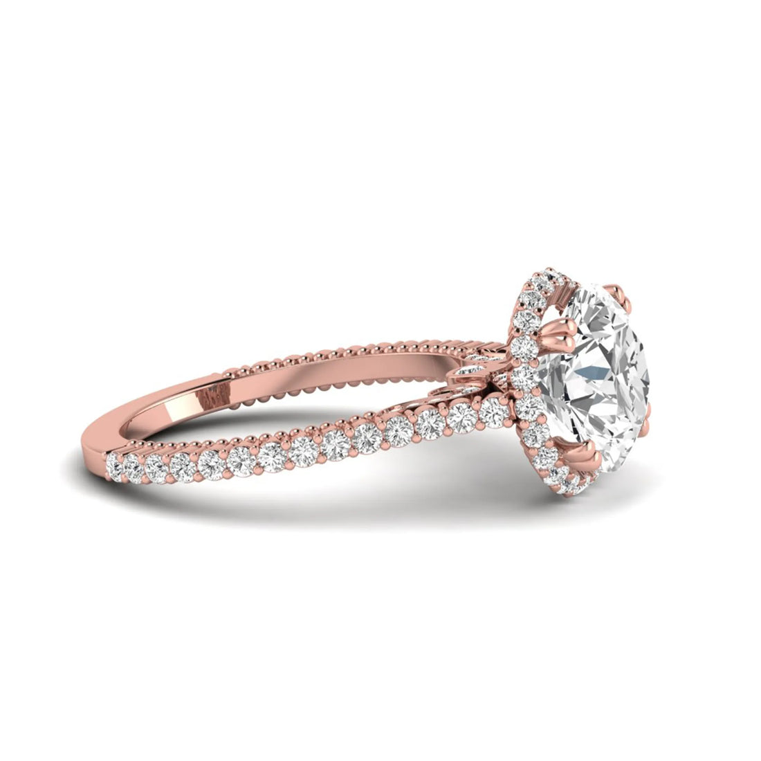 OctaPearl 3 ct Round Halo Lab Grown Diamond Pave Engagement Ring