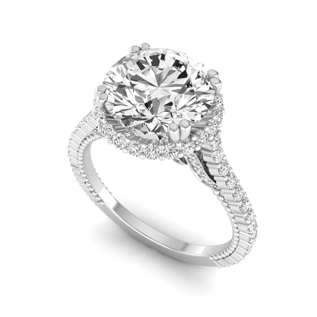 OctaPearl 3 ct Round Halo Lab Grown Diamond Pave Engagement Ring