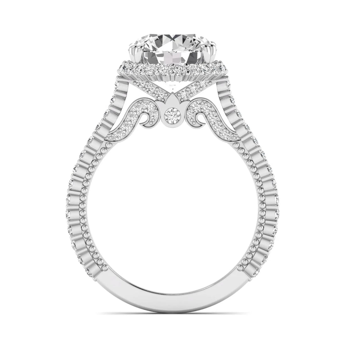 OctaPearl 3 ct Round Halo Lab Grown Diamond Pave Engagement Ring