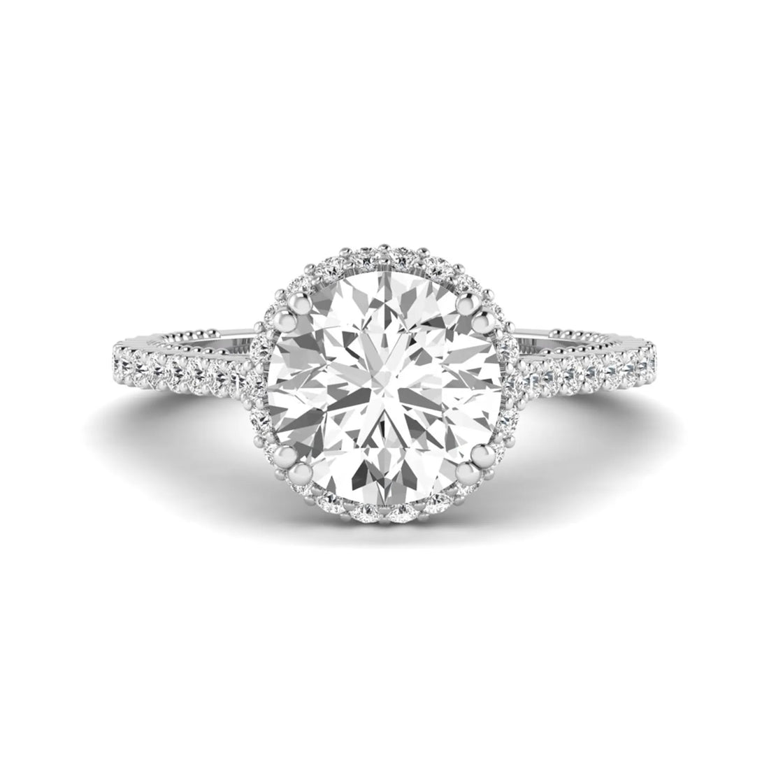 OctaPearl 3 ct Round Halo Lab Grown Diamond Pave Engagement Ring