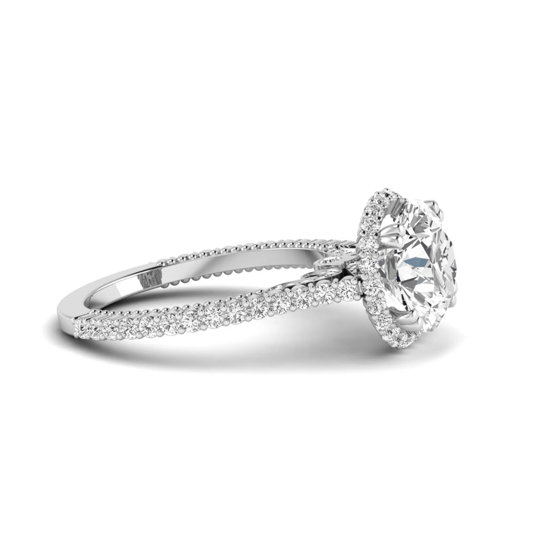 OctaPearl 3 ct Round Halo Lab Grown Diamond Pave Engagement Ring