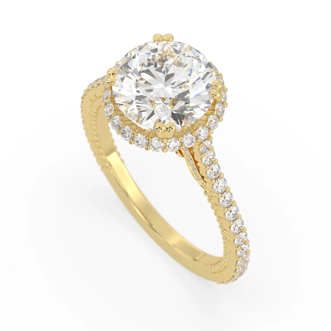 OctaPearl 3 ct Round Halo Lab Grown Diamond Pave Engagement Ring