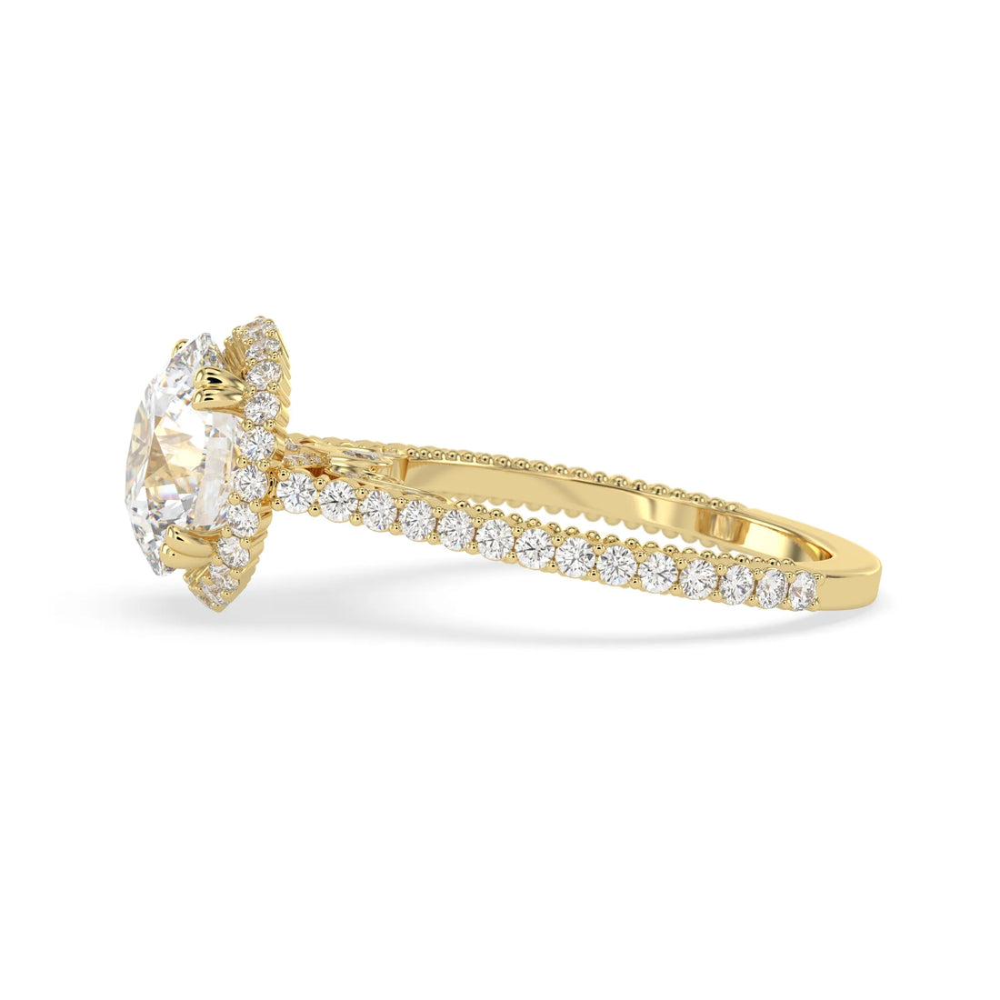 OctaPearl 3 ct Round Halo Lab Grown Diamond Pave Engagement Ring