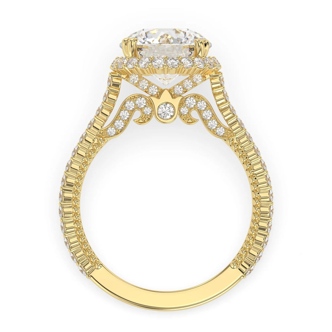 OctaPearl 3 ct Round Halo Lab Grown Diamond Pave Engagement Ring