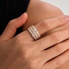 OctaPearl Oval & Round Three Row Lab Grown Diamond Pave Cocktail Ring - alternate view