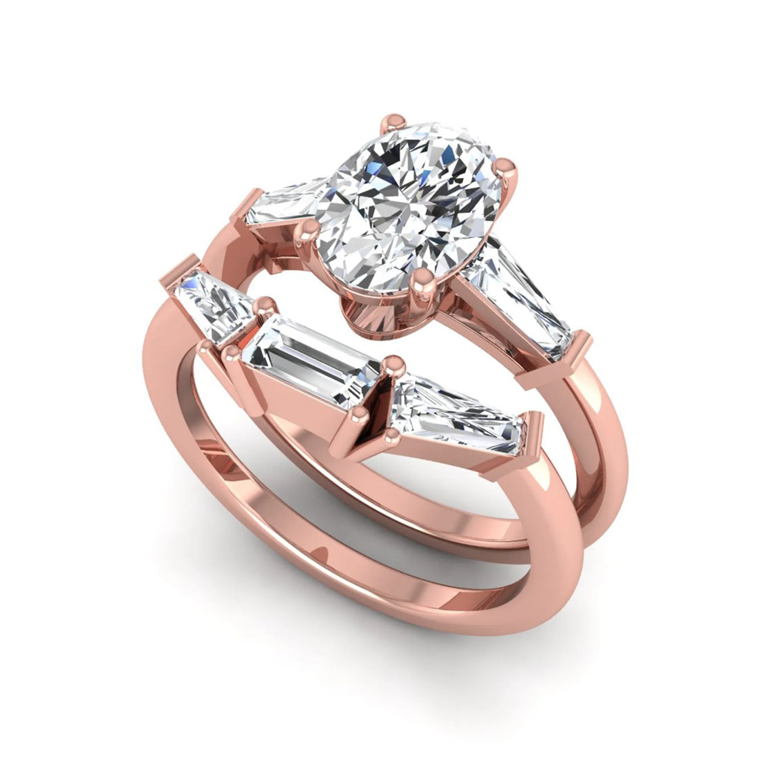 OctaPearl 1.5 ct Oval Cut Lab Grown Diamond Three Stone Bridal Ring Set