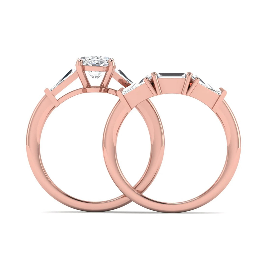 OctaPearl 1.5 ct Oval Cut Lab Grown Diamond Three Stone Bridal Ring Set