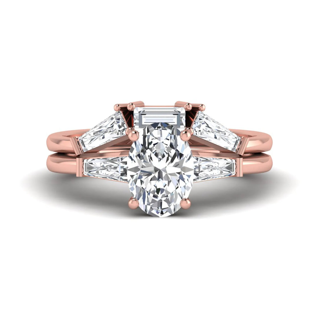 OctaPearl 1.5 ct Oval Cut Lab Grown Diamond Three Stone Bridal Ring Set