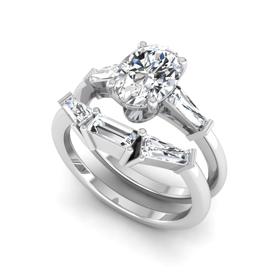 OctaPearl 1.5 ct Oval Cut Lab Grown Diamond Three Stone Bridal Ring Set