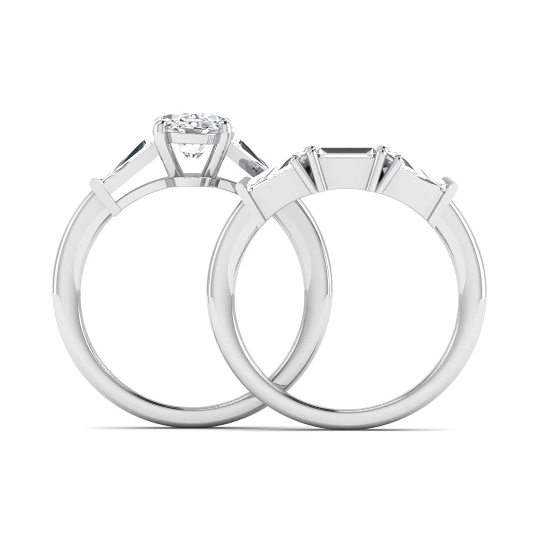 OctaPearl 1.5 ct Oval Cut Lab Grown Diamond Three Stone Bridal Ring Set